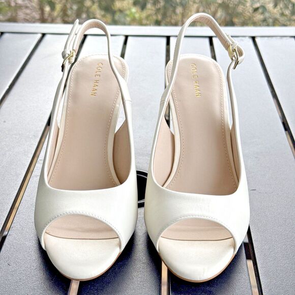 NWOB Cole Haan Maya White Ivory Leather Slingback Pumps 3” Heel Women’s Size 8B - Picture 4 of 9